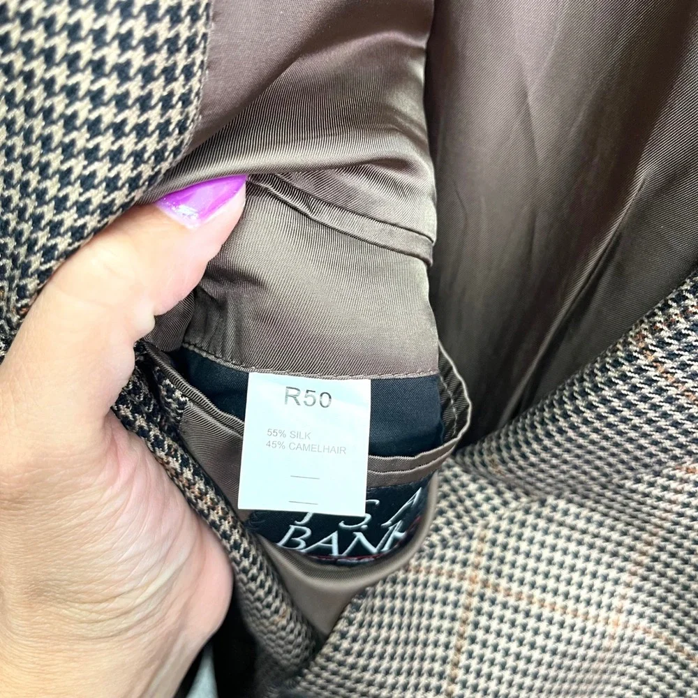 Jos. A. Bank Blazer Mens 50R Brown Houndstooth Plaid Silk & Camel Hair Signature
